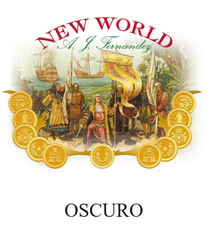 New World A. J. Fernandez logo with a maritime scene framed by gold coins; 'OSCURO' appears below.